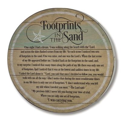Footprints Plaque (15" Round) - Unique Catholic Gifts