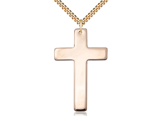 14kt Gold Filled Cross Pendant on a 24 inch Gold Plate Heavy Curb Chain - Unique Catholic Gifts