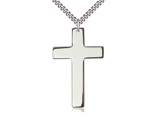 Sterling Silver Cross Pendant on a 24 inch Light Rhodium Heavy Curb Chain - Unique Catholic Gifts