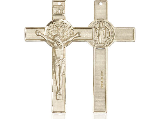 14kt Gold Filled St Benedict Crucifix Pendant on a 24 inch Gold Plate Heavy Curb Chain - Unique Catholic Gifts