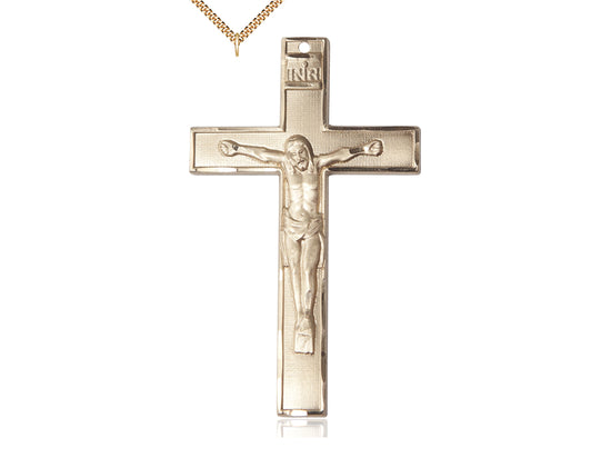 14kt Gold Filled Crucifix Pendant on a 24 inch Gold Plate Heavy Curb Chain - Unique Catholic Gifts