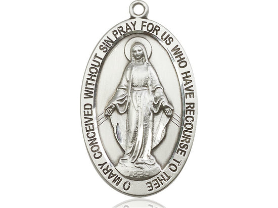 Sterling Silver Miraculous Pendant on a 24 inch Light Rhodium Heavy Curb Chain. - Unique Catholic Gifts