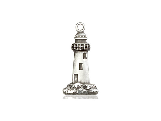 Sterling Silver Lighthouse Pendant on a 18 inch Sterling Silver Light Curb Chain - Unique Catholic Gifts