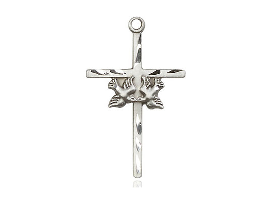 Sterling Silver Doves Cross Pendant on a 18 inch Sterling Silver Light Curb Chain - Unique Catholic Gifts