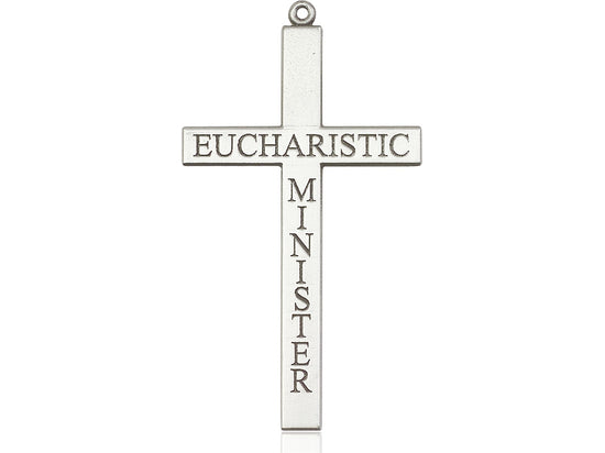 Sterling Silver Eucharistic Minister Cross Pendant on a 24 inch Light Rhodium Heavy Curb Chain - Unique Catholic Gifts