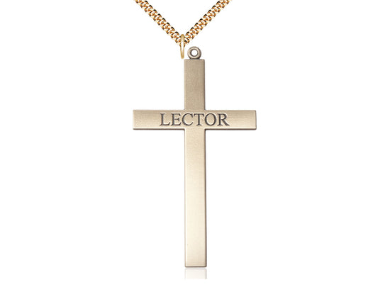 14kt Gold Filled Lector Cross Pendant on a 24 inch Gold Plate Heavy Curb Chain - Unique Catholic Gifts