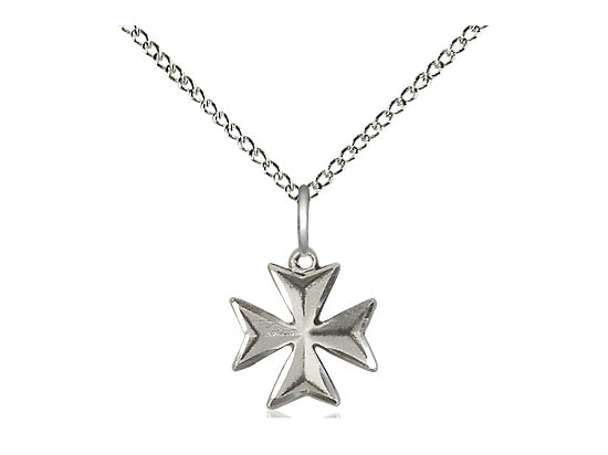 Sterling Silver Maltese Cross Pendant on a 18 inch Sterling Silver Light Curb Chain - Unique Catholic Gifts