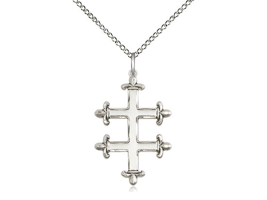 Sterling Silver Cross of Lorraine Pendant on a 18 inch Sterling Silver Light Curb Chain - Unique Catholic Gifts