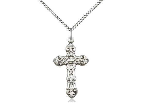 Sterling Silver Cross Pendant on a 18 inch Sterling Silver Light Curb Chain - Unique Catholic Gifts