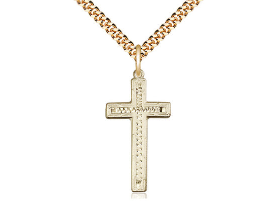 14kt Gold Filled Cross Pendant on a 24 inch Gold Plate Heavy Curb Chain - Unique Catholic Gifts