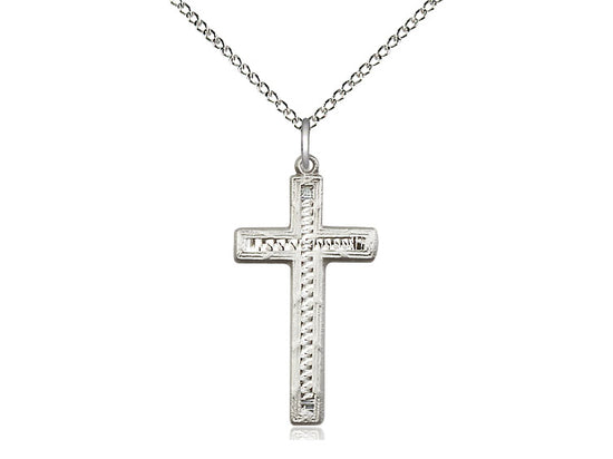 Sterling Silver Cross Pendant on a 18 inch Sterling Silver Light Curb Chain - Unique Catholic Gifts