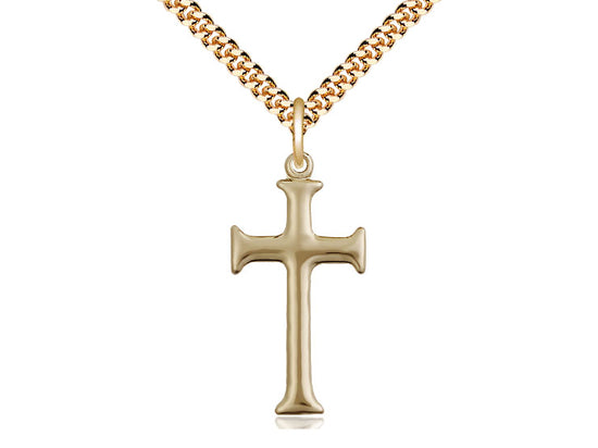 14kt Gold Filled Cross Pendant on a 24 inch Gold Plate Heavy Curb Chain - Unique Catholic Gifts
