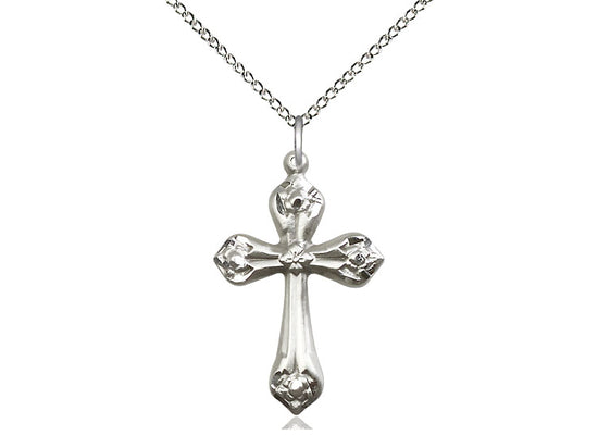 Sterling Silver Cross Pendant on a 18 inch Sterling Silver Light Curb Chain - Unique Catholic Gifts