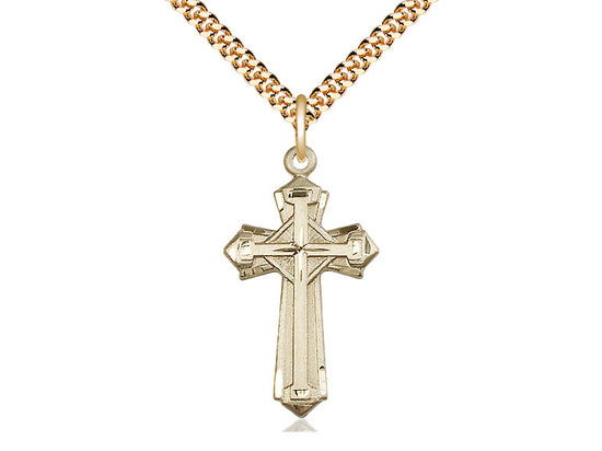 14kt Gold Filled Cross Pendant on a 24 inch Gold Plate Heavy Curb Chain - Unique Catholic Gifts