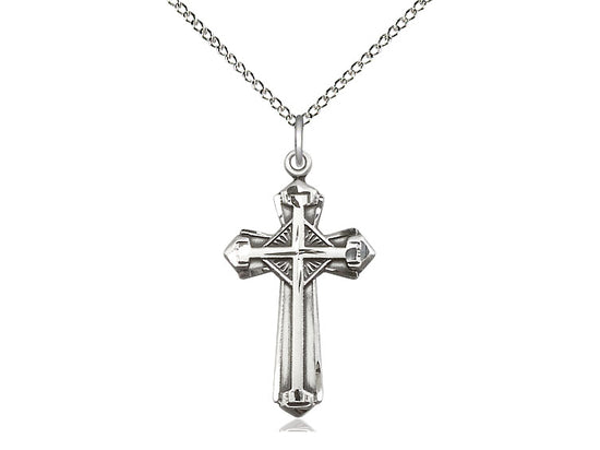 Sterling Silver Cross Pendant on a 18 inch Sterling Silver Light Curb Chain - Unique Catholic Gifts