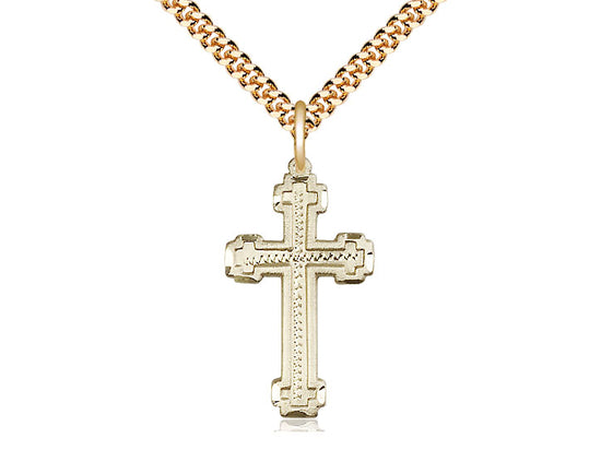 14kt Gold Filled Cross Pendant on a 24 inch Gold Plate Heavy Curb Chain - Unique Catholic Gifts