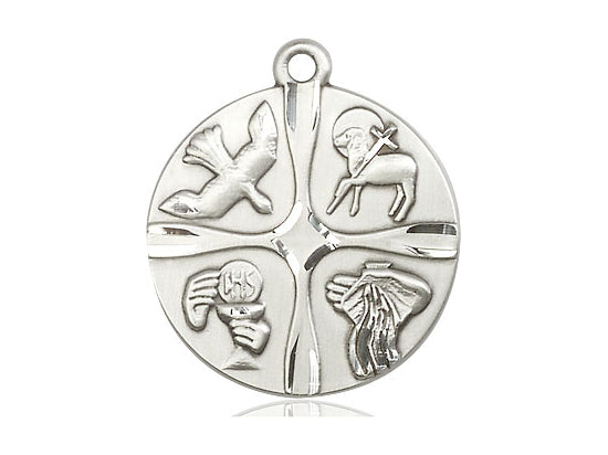 Sterling Silver Christian Life Pendant on a 24 inch Light Rhodium Heavy Curb Chain - Unique Catholic Gifts