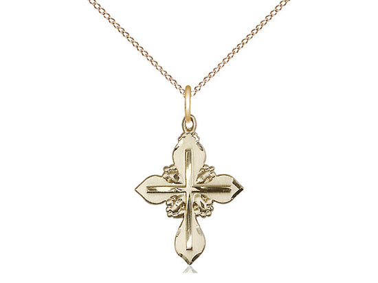 14kt Gold Filled Cross Pendant on a 18 inch Gold Filled Light Curb Chain - Unique Catholic Gifts