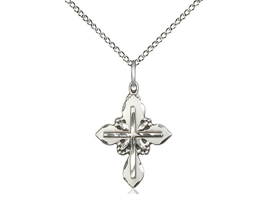 Sterling Silver Cross Pendant on a 18 inch Sterling Silver Light Curb Chain - Unique Catholic Gifts