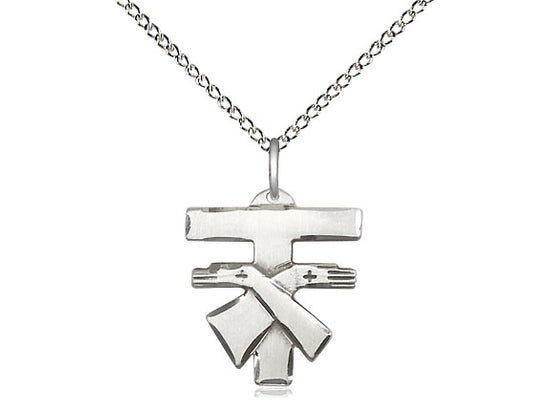 Sterling Silver Franciscan Cross Pendant on a 18 inch Sterling Silver Light Curb Chain - Unique Catholic Gifts