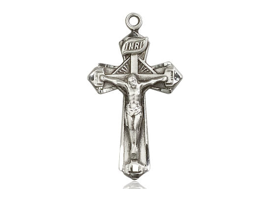 Sterling Silver Crucifix Pendant on a 24 inch Light Rhodium Heavy Curb Chain - Unique Catholic Gifts