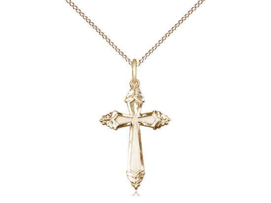 14kt Gold Filled Cross Pendant on a 18 inch Gold Filled Light Curb Chain - Unique Catholic Gifts