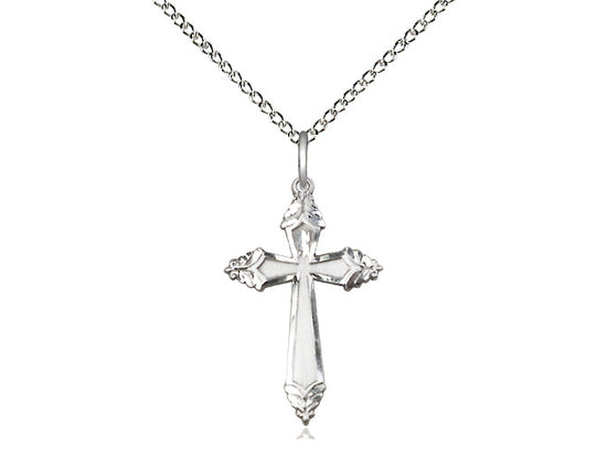 Sterling Silver Cross Pendant on a 18 inch Sterling Silver Light Curb Chain - Unique Catholic Gifts