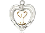 2-Tone Sterling Silver Heart / Chalice Pendant on a 18 inch Sterling Silver Light Curb Chain. - Unique Catholic Gifts