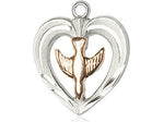 2-Tone Sterling Silver Heart / Holy Spirit Pendant on a 18 inch Sterling Silver Light Curb Chain. - Unique Catholic Gifts