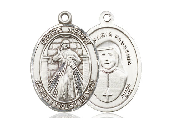 Sterling Silver Divine Mercy Pendant on a 24 inch Light Rhodium Heavy Curb Chain. - Unique Catholic Gifts