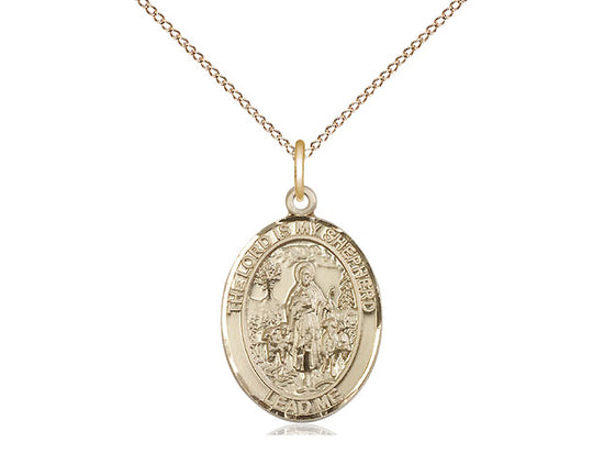 14kt Gold Filled Lord Is My Shepherd Pendant on a 18 inch Gold Filled Light Curb Chain. - Unique Catholic Gifts