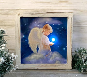 "Angel Star" Fiber Optic Lighted Canvas Shadow Box - Unique Catholic Gifts