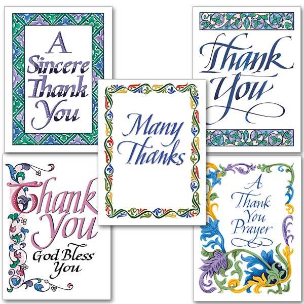 Thank You Calligraphy Collection Assorted Thank You Cards (10 Cards 4.375 x 5.9375 ") - Unique Catholic Gifts