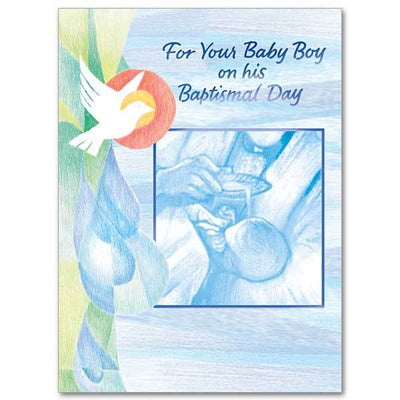 For Your Baby Boy On His Baptismal Day Baptism Card (4.375 x 5.9375
