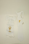 Boy's First Communion Set: White Arm Band and White Tie - Unique Catholic Gifts