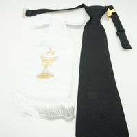 Boy's First Communion Set: White Arm Band, Pin and Black Tie - Unique Catholic Gifts