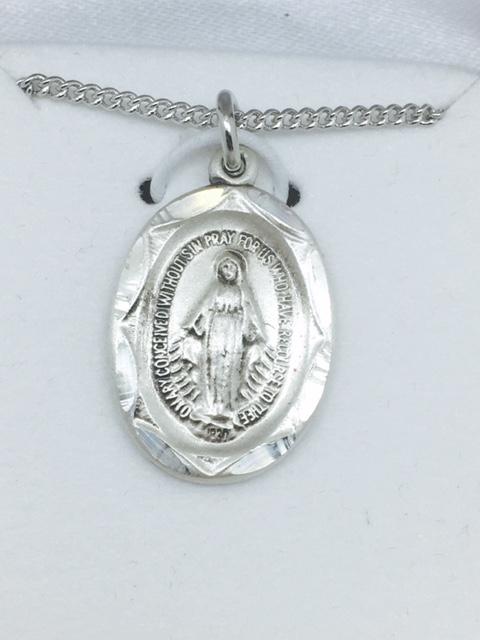 Sterling Silver Miraculous Medal (3/4"x 1/2") on 18" chain - Unique Catholic Gifts