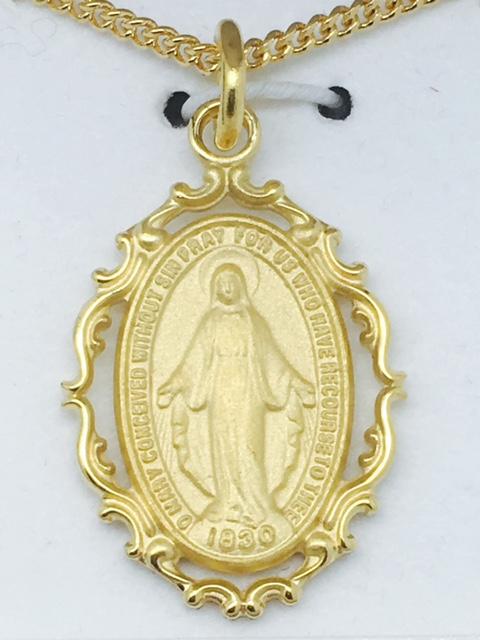 Gold over Sterling Silver Miraculous Medal (1") on 18" Gold Plated Chain - Unique Catholic Gifts