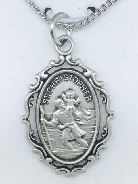 Sterling Silver St Christopher(1') on 18" chain - Unique Catholic Gifts