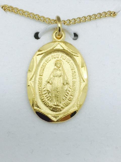 Gold over Sterling Silver Miraculous Medal (5/8") on 18" Gold plated chain. - Unique Catholic Gifts