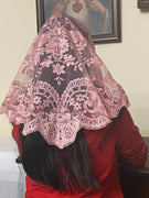 Dusty Rose Lace Mantilla Chapel Spanish Veil 51" - Unique Catholic Gifts
