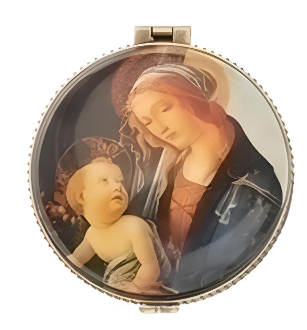 Round Porcelain Madonna and Child Rosary Box 2 1/3" - Unique Catholic Gifts