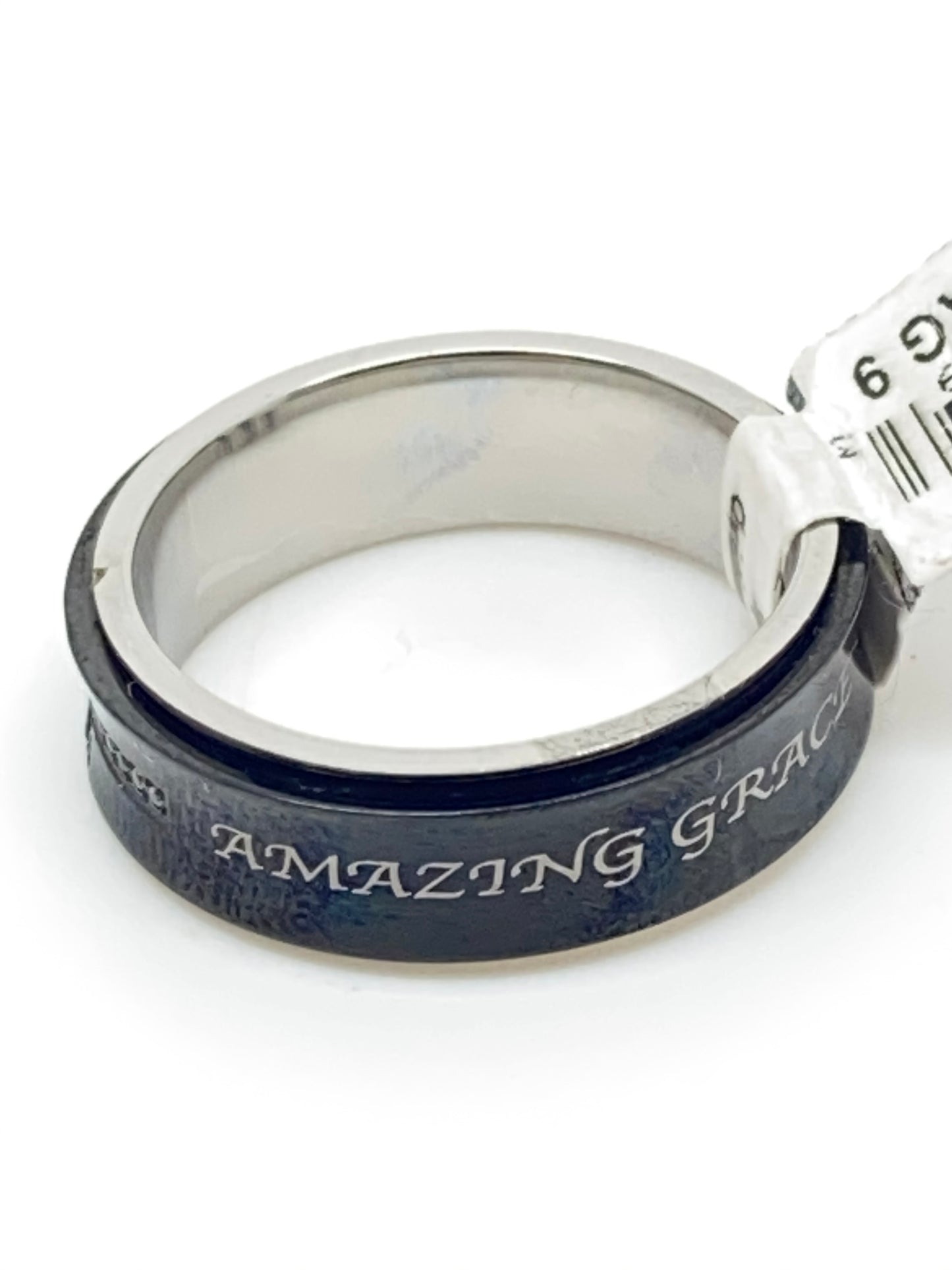 Lady's Black Spinner Amazing Grace Ring - Unique Catholic Gifts