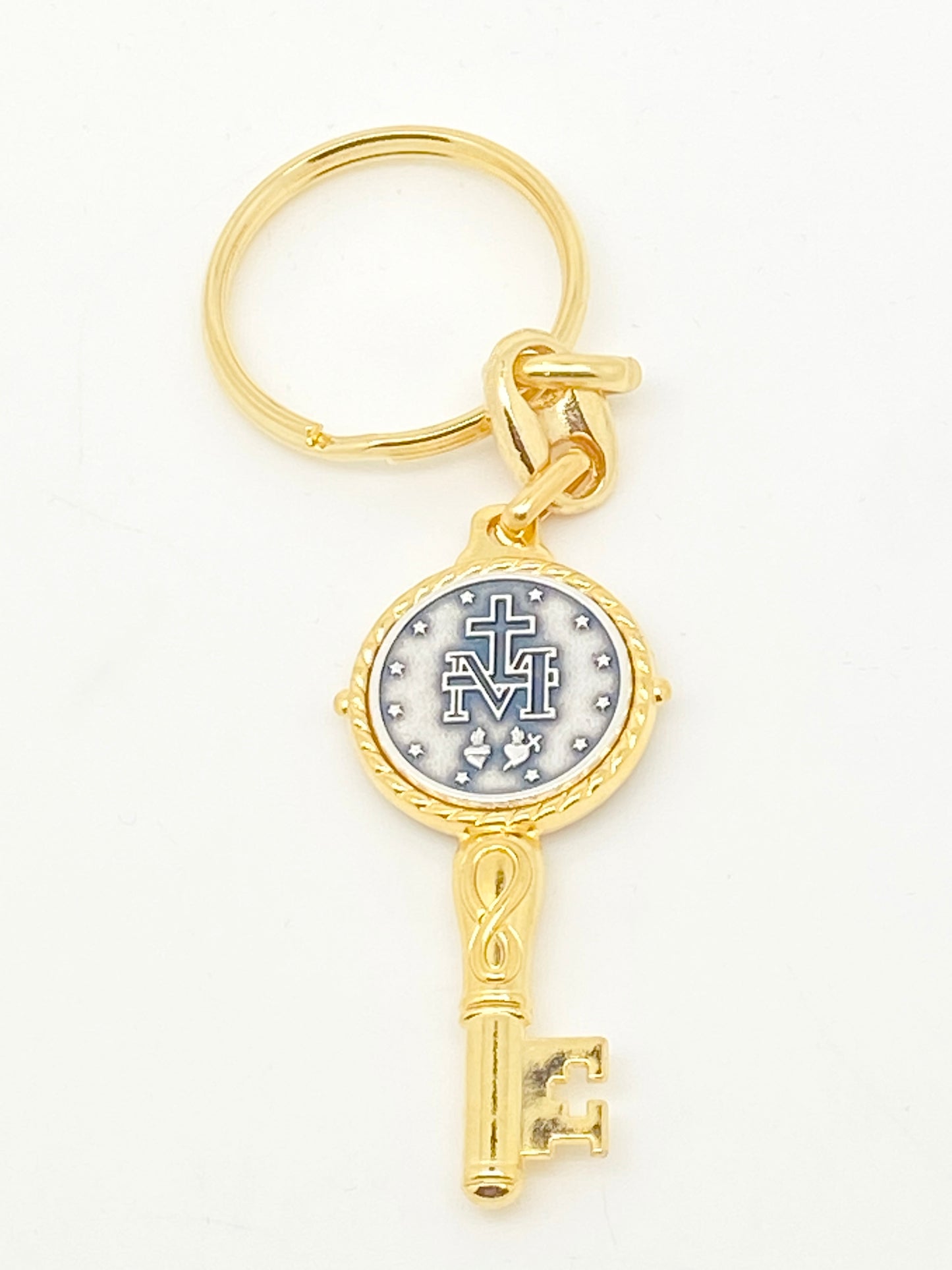 Gold Key Shaped Lady of Grace Keychain - Unique Catholic Gifts