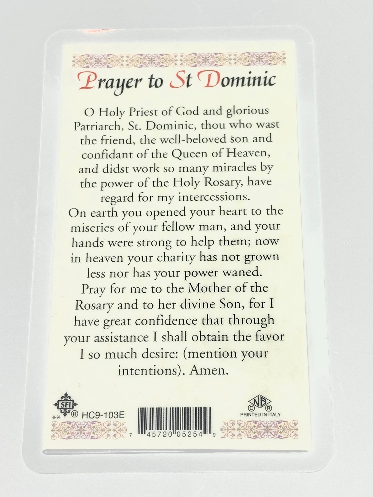 St. Dominic Laminated Holy Card (Plastic Covered) - Unique Catholic Gifts