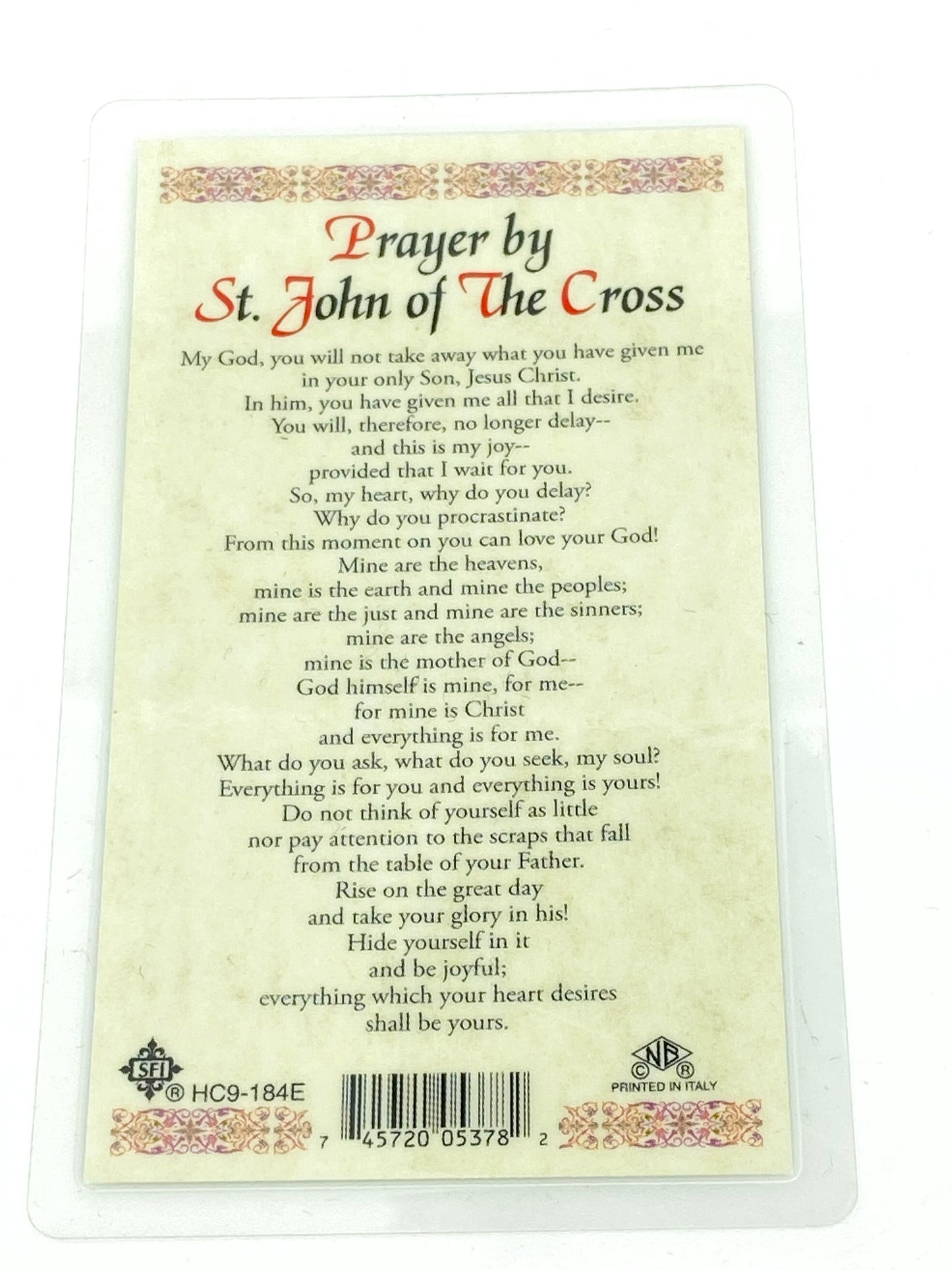 St. John of the Cross Laminated Holy Card (Plastic Covered) - Unique Catholic Gifts
