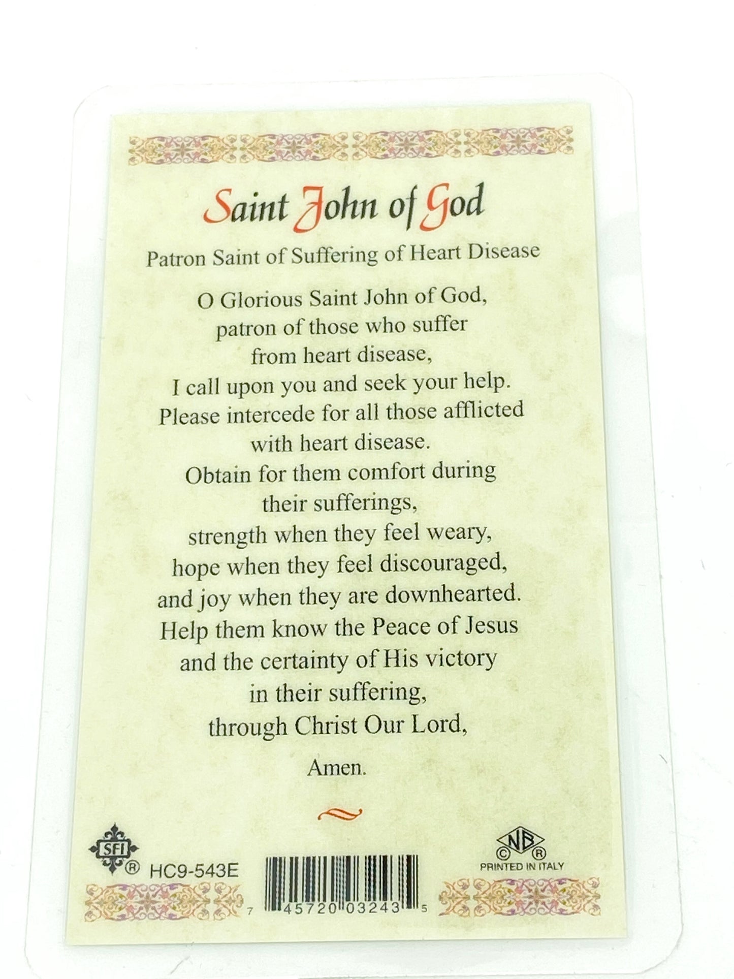 St. John of God Laminated Holy Card (Plastic Covered) - Unique Catholic Gifts