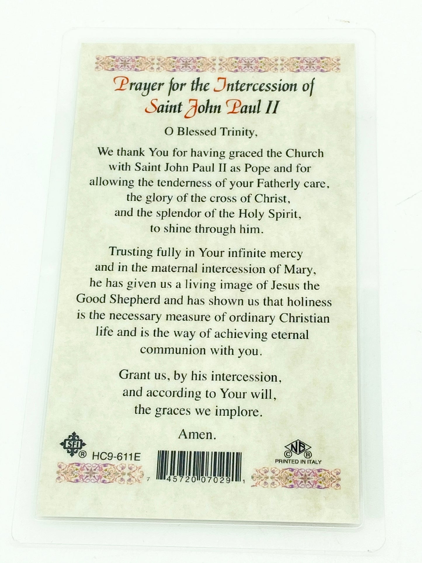 St. John Paul II Laminated Holy Card (Plastic Covered) - Unique Catholic Gifts
