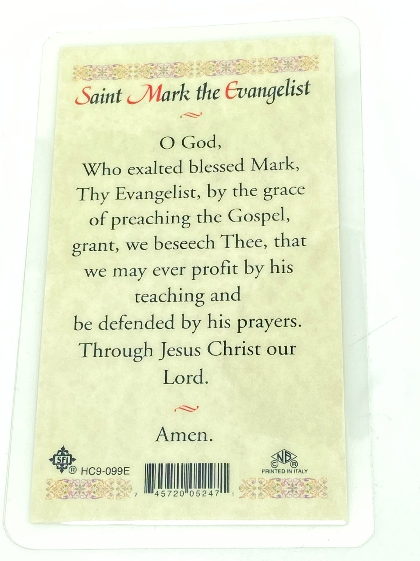 St. Mark the Evangelist Laminated Holy Card (Plastic Covered) - Unique Catholic Gifts
