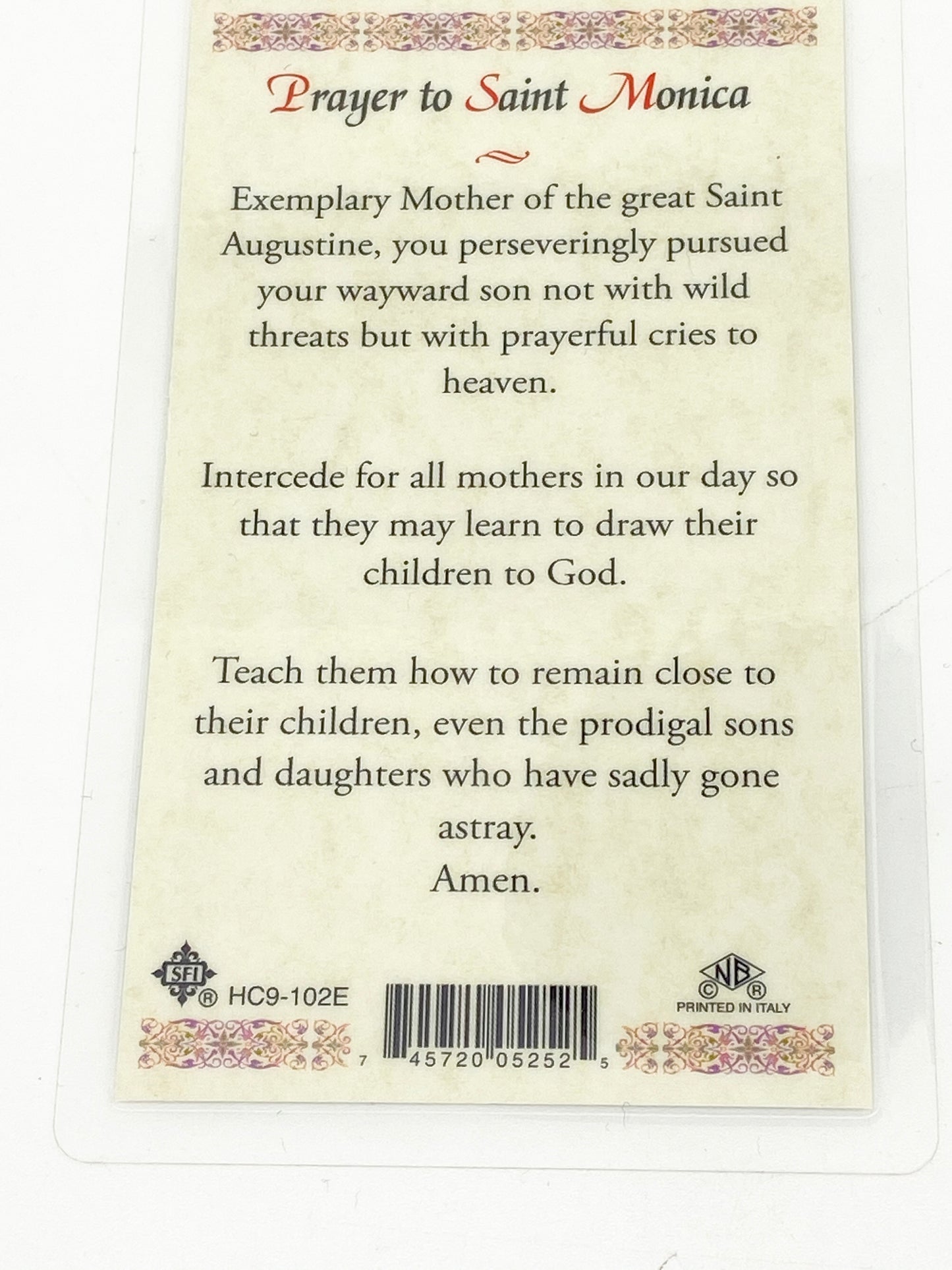 St. Monica Laminated Holy Card - Unique Catholic Gifts
